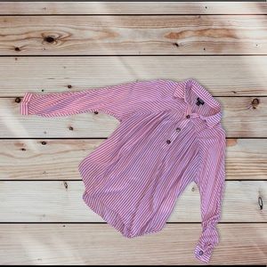 Dressy Pink Stripes!  Long Sleeve Flouncy-Dressy Blouse. Size M